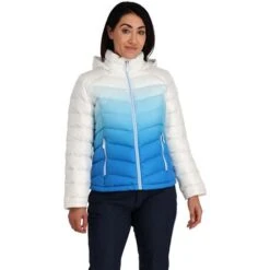 Spyder Women's Timeless Hoodie Down Jacket -Ski Equipment fw23 spyder womenstimelesshoodiedownjacket defrostcollegiate 1